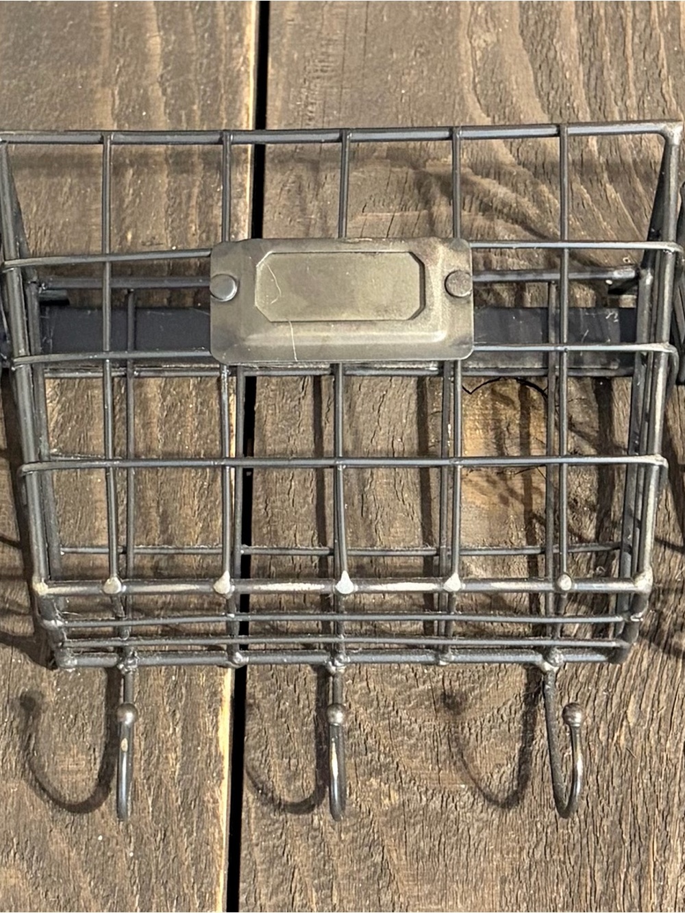 Metal Wall Basket with Hooks